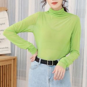 Romwe LARGE mesh turtleneck lime green wore once